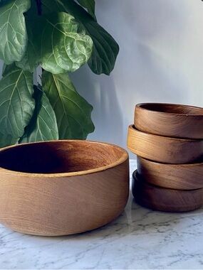Hand Carved Wooden Serving Bowl Set